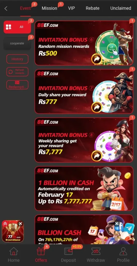 88EF Daily bonuses