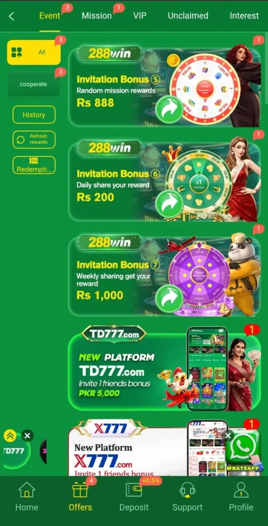 288 game daily bonuses