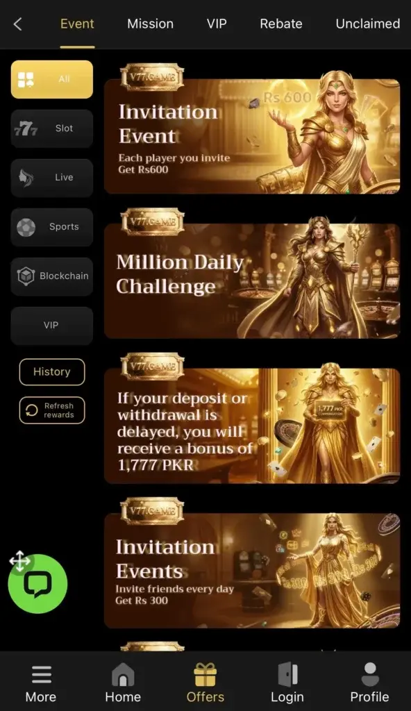 V77game  Daily bonuses
