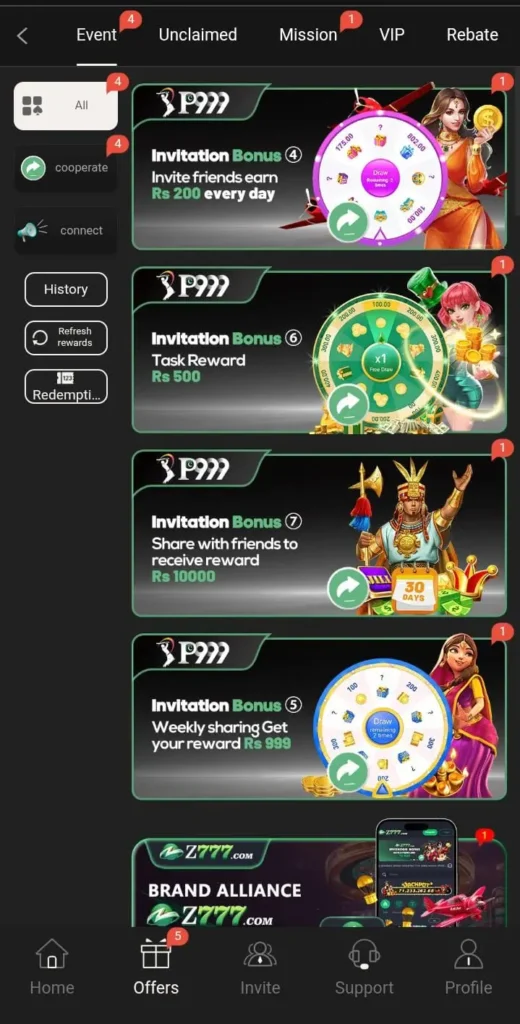 Daily bonuses in P999 Game.