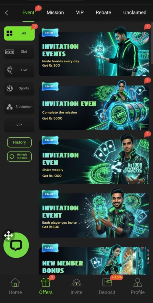 Daily bonuses in X44 Game.