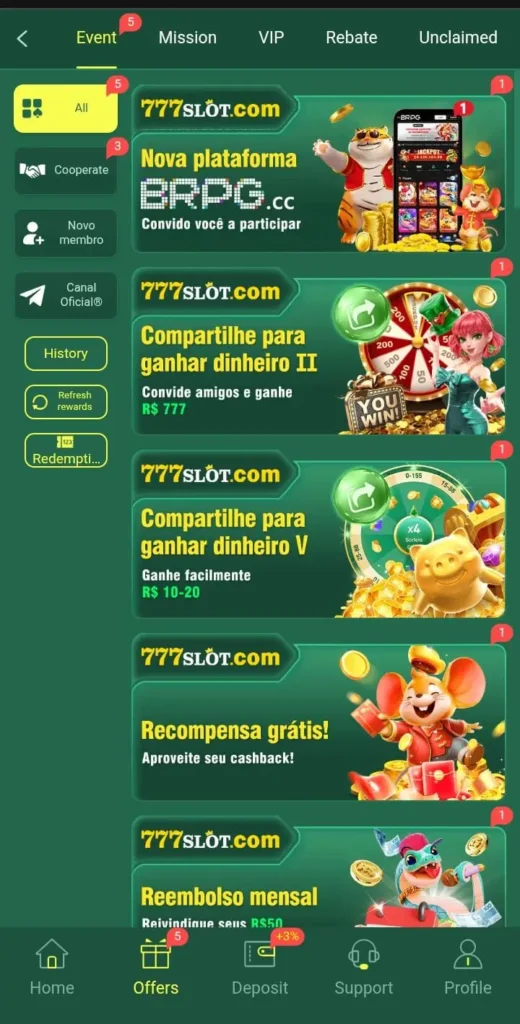 Daily bonuses in 777slot Game.