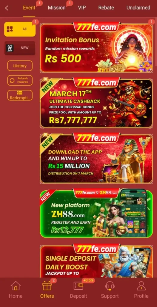 Daily bonuses in 777FE Game