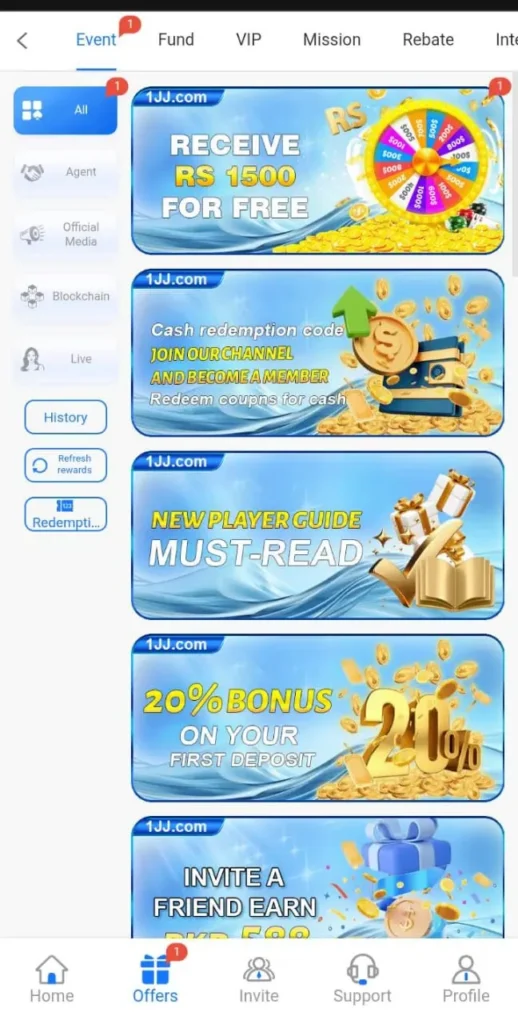 Daily bonuses in 1JJ Game.