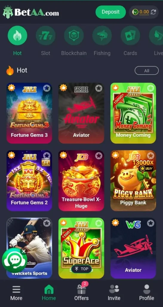 BetAA Game interface screenshot image.